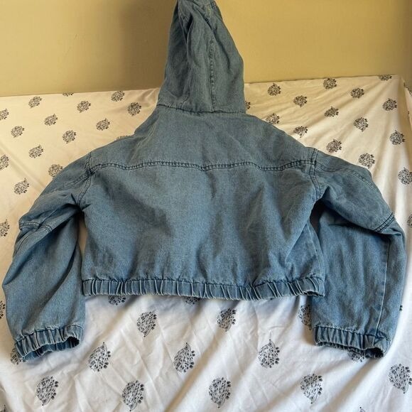 Ashley-Vintage-Charm Jean Jacket, faux lined, bomber length, with‎ hood size M - Picture 12 of 12